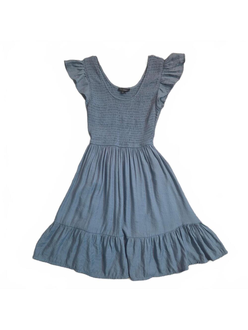 blu pepper Blue Smocked Flutter Sleeve Dress Size Small